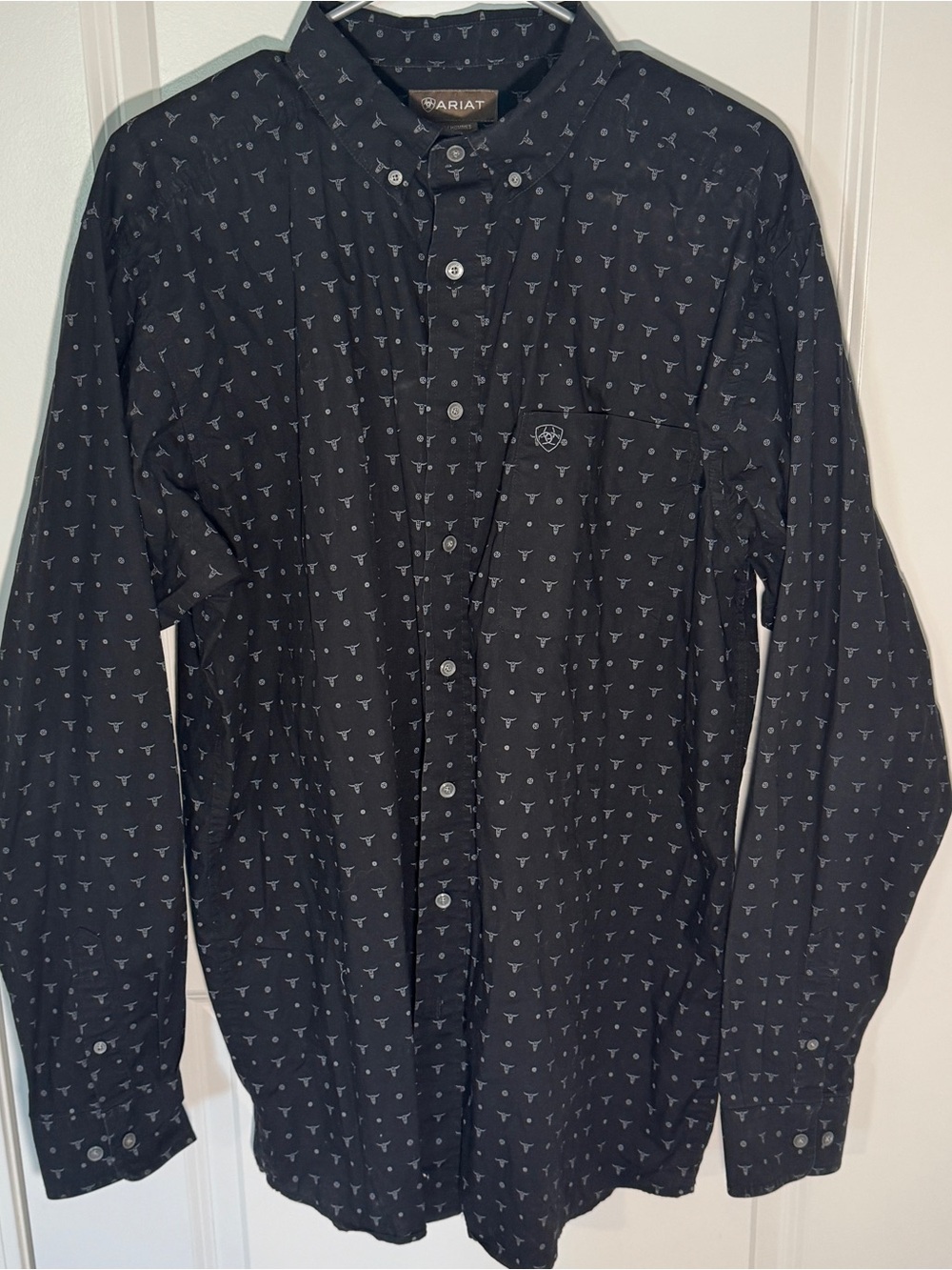 Ariat Men's Black Button-Down Shirt with longhorn logos prints